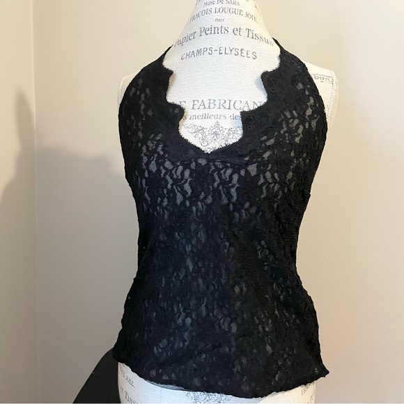 Y2K Vintage black lace Moda International halter top - Picture 2 of 14